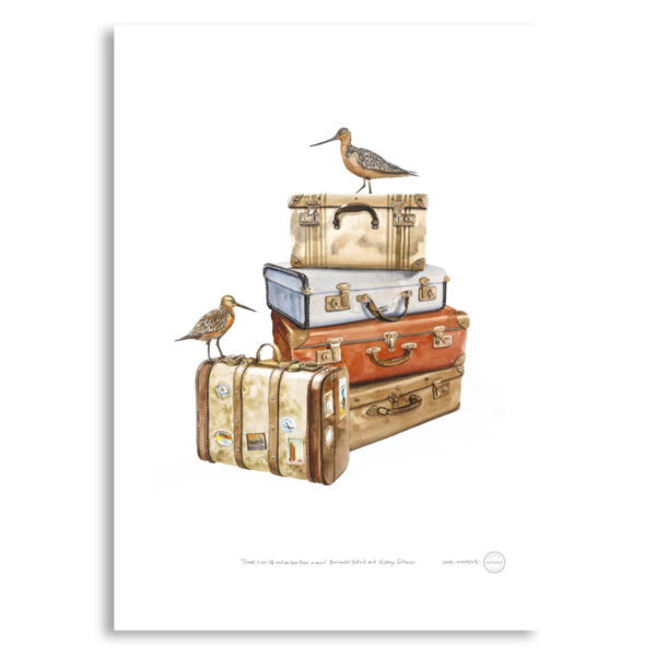 Travel is our life and we love these so much' Bartailed Godwit and Vintage Suitcases
